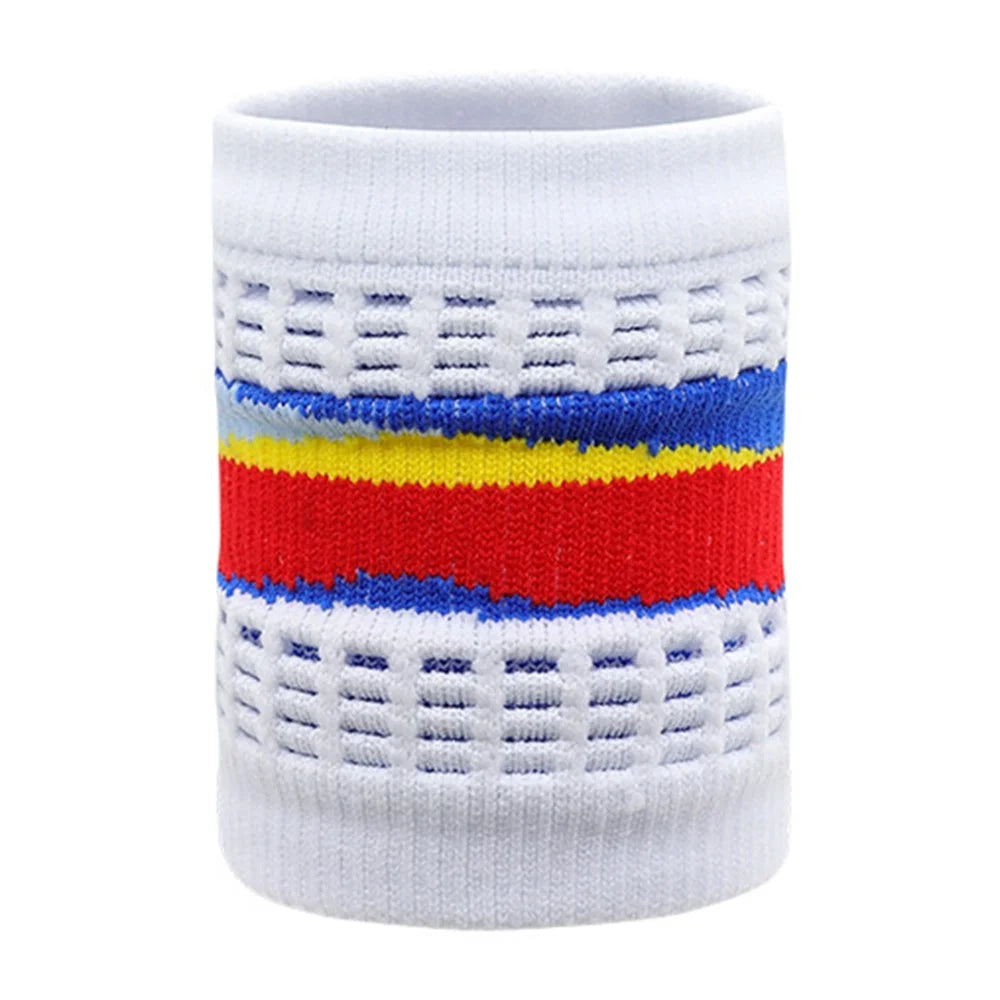 8x9.5cm Sports Wristband Sweat Absorbing Tennis Running Fitness Basketball Wrist Protective Band - White+Blue - 1