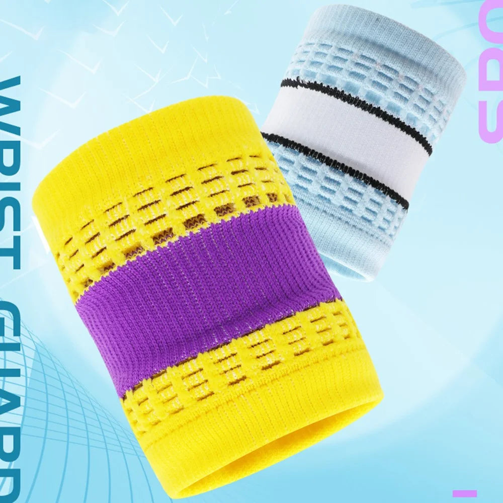 8x9.5cm Sports Wristband Sweat Absorbing Tennis Running Fitness Basketball Wrist Protective Band - White+Blue - 2