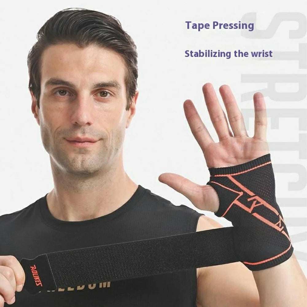 AOLIKES 8201 1Pc Breathable Wrist Support Brace for Badminton Fitness Extended Compression Wristband - Black+Orange S - 5