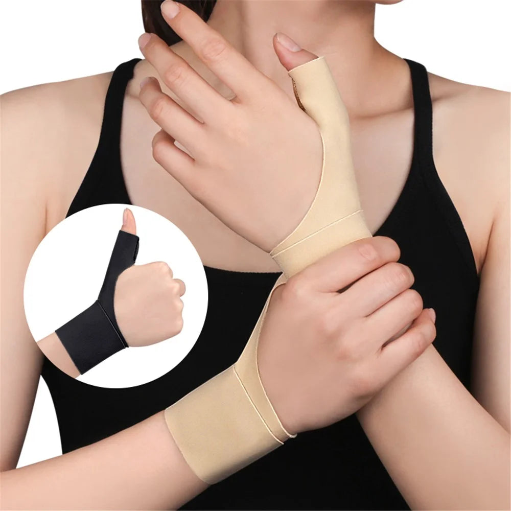 004 1Pc Slim Thumb Wrist Support Brace Lycra Fabric Adjustable Compression Wrist Guard - Skin Color / Right Hand - 2