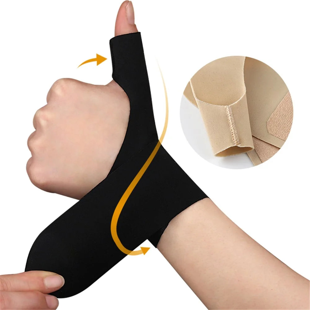 004 1Pc Slim Thumb Wrist Support Brace Lycra Fabric Adjustable Compression Wrist Guard - Skin Color / Right Hand - 3
