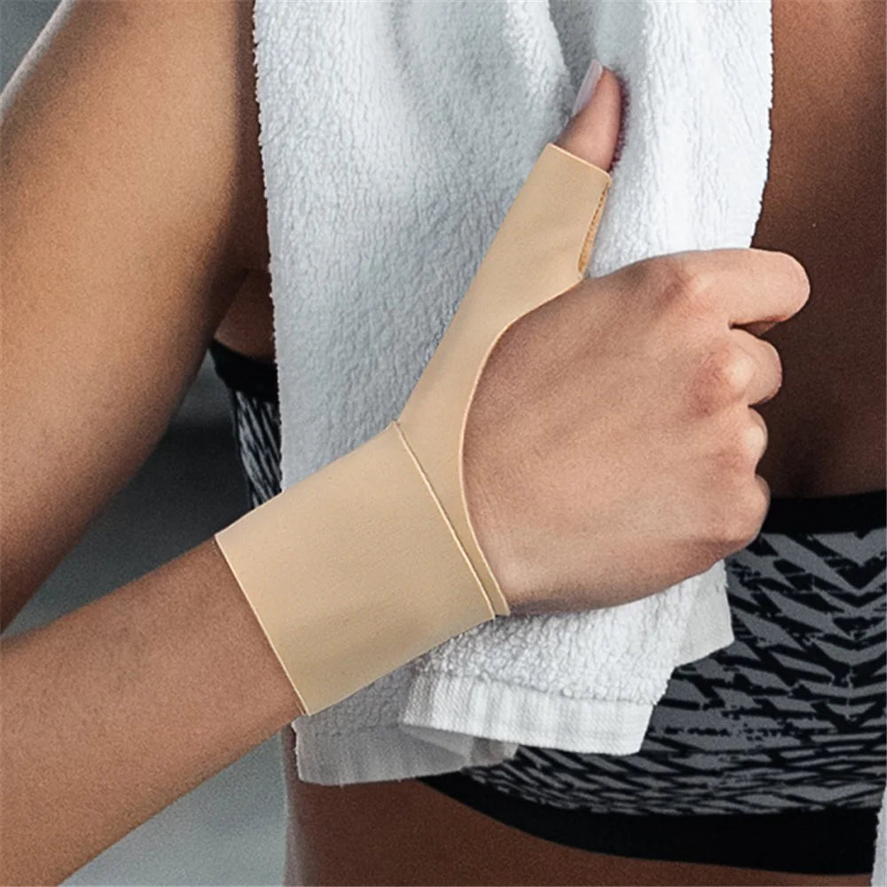 004 1Pc Slim Thumb Wrist Support Brace Lycra Fabric Adjustable Compression Wrist Guard - Skin Color / Right Hand - 7