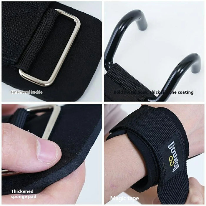 GOUNOD ZGL002 Steel Hook Grips Straps Pull Up Assist Weightlifting Squat Chin Up Wrist Support - 5