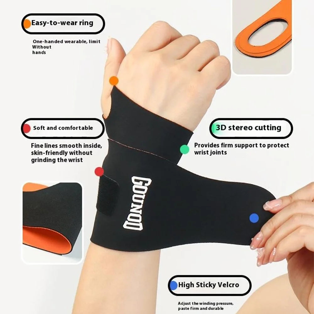 GOUNOD HS070 Wrist Support Brace Compression Sleeve Tendon Sheath Protection for Pain Relief Fitness - Black + Orange - 6