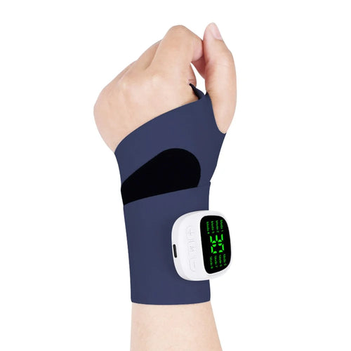 KJH-X3HW EMS Tendon Sheath Massage Wrist Guard 8 Modes 30 Intensity Levels Sports Wristband Hand Joint Massager - Navy Blue - 1