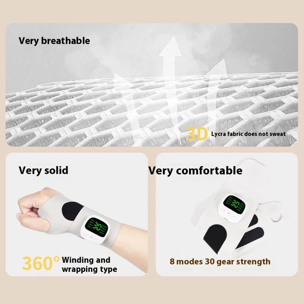 KJH-X3HW EMS Tendon Sheath Massage Wrist Guard 8 Modes 30 Intensity Levels Sports Wristband Hand Joint Massager - Navy Blue - 5