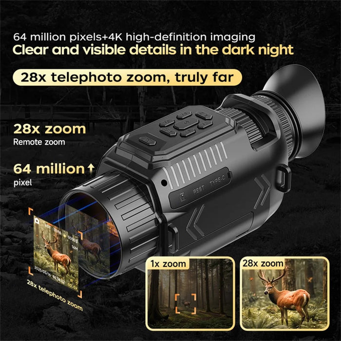D15 WiFi Night Vision Monocular Camera 4K Video 64MP Photo 28X Zoom, with 64GB Memory Card + 43mm Macro Lens + CPL Filter - 3