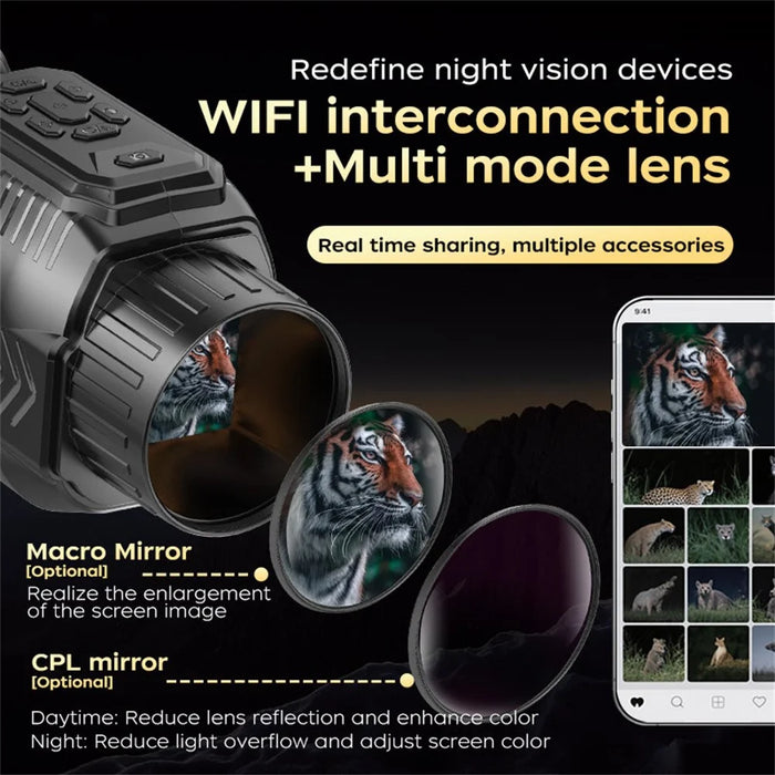 D15 WiFi Night Vision Monocular Camera 4K Video 64MP Photo 28X Zoom, with 64GB Memory Card + 43mm Macro Lens + CPL Filter - 4