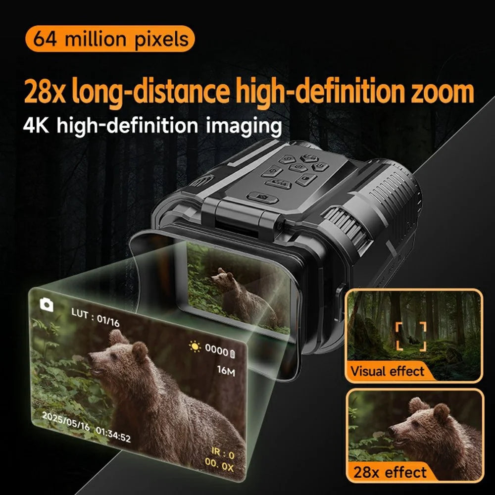 D13 4K HD Hunting Telescope 2 Inch IPS Screen 28x Zoom Outdoor Mini Binocular Night Vision Camera, with 32GB Card - 4