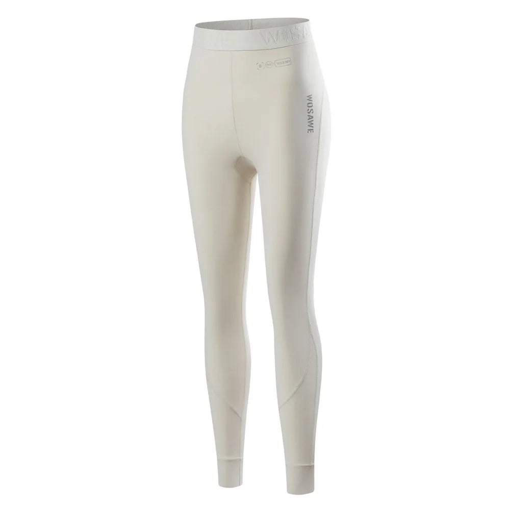 WOSAWE BD190 For Women Winter Ski Fleece Base Layer Pants High Elastic Tight Fleece-Lined Cold-Resistant Ski Leggings - Creamy Yellow, Asian M  /  EU S - 1