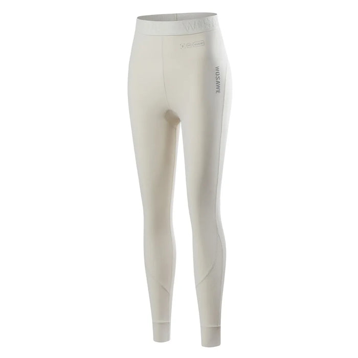 WOSAWE BD190 For Women Winter Ski Fleece Base Layer Pants High Elastic Tight Fleece-Lined Cold-Resistant Ski Leggings - Creamy Yellow, Asian M  /  EU S - 1