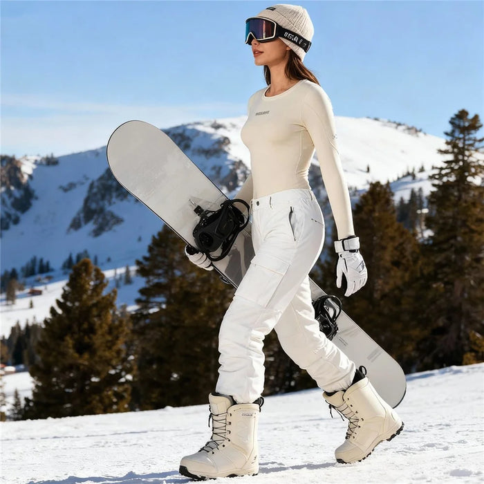 WOSAWE BD190 For Women Winter Ski Fleece Base Layer Pants High Elastic Tight Fleece-Lined Cold-Resistant Ski Leggings - Creamy Yellow, Asian M  /  EU S - 3