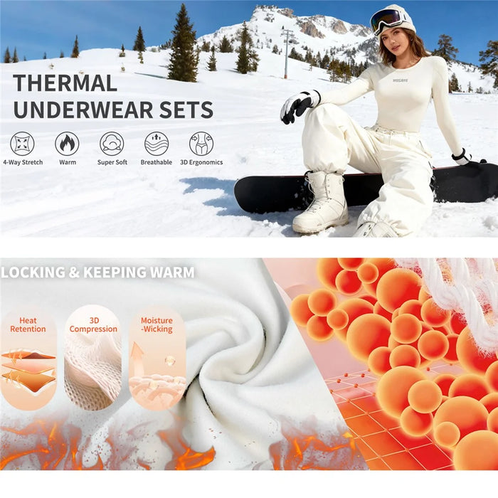 WOSAWE BD190 For Women Winter Ski Fleece Base Layer Pants High Elastic Tight Fleece-Lined Cold-Resistant Ski Leggings - Creamy Yellow, Asian M  /  EU S - 6