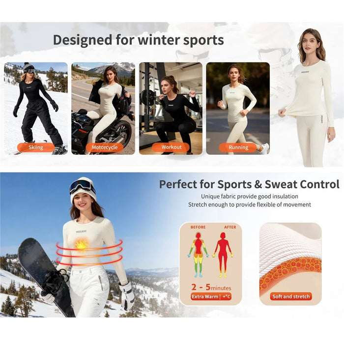 WOSAWE BD190 For Women Winter Ski Fleece Base Layer Pants High Elastic Tight Fleece-Lined Cold-Resistant Ski Leggings - Creamy Yellow, Asian M  /  EU S - 7