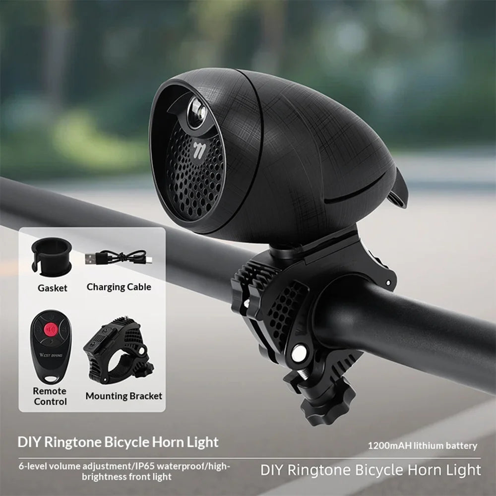 WEST BIKING YP0706073 40 Sound Effects DIY Voice Electric Horn Bell with 3-mode LED Light for Bike Cycling - Black - 2