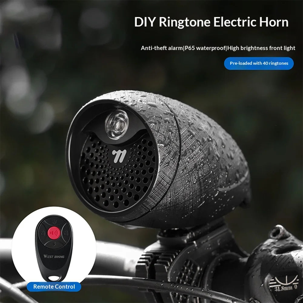 WEST BIKING YP0706073 40 Sound Effects DIY Voice Electric Horn Bell with 3-mode LED Light for Bike Cycling - Black - 3