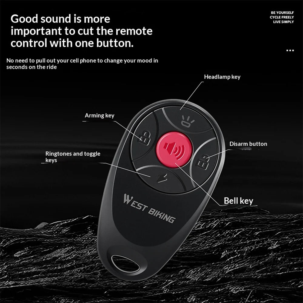 WEST BIKING YP0706073 40 Sound Effects DIY Voice Electric Horn Bell with 3-mode LED Light for Bike Cycling - Black - 6