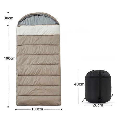 2.8kg 100cm Extra Wide Adult Sleeping Bag Winter Thick Warm -5℃ Outdoor Camping Envelope Hooded Sleeping Bag - Khaki - 1