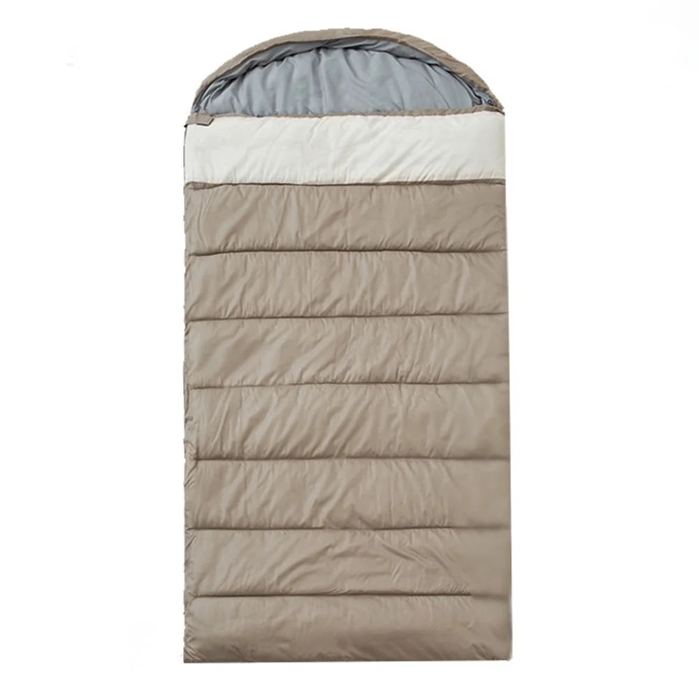 2.8kg 100cm Extra Wide Adult Sleeping Bag Winter Thick Warm -5℃ Outdoor Camping Envelope Hooded Sleeping Bag - Khaki - 2