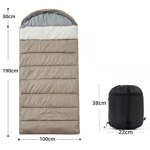 2kg 100cm Extra Wide Adult Sleeping Bag Winter Thick Warm 5℃ Outdoor Camping Envelope Hooded Sleeping Bag - Khaki - 1