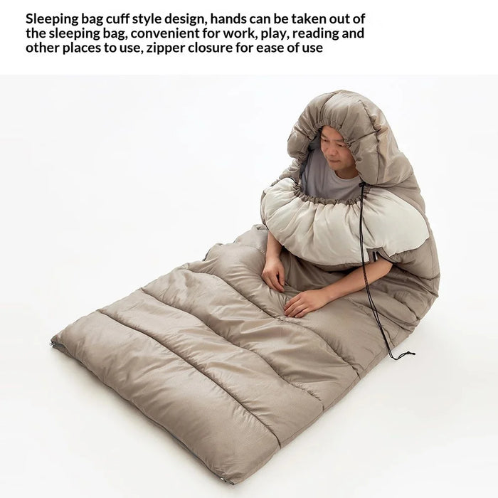 2kg 100cm Extra Wide Adult Sleeping Bag Winter Thick Warm 5℃ Outdoor Camping Envelope Hooded Sleeping Bag - Khaki - 7