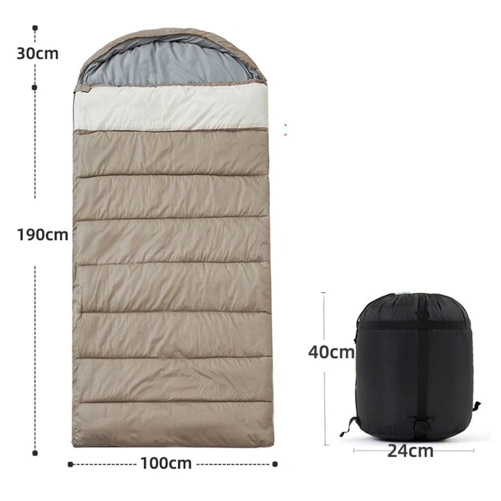 2.5kg 100cm Extra Wide Adult Sleeping Bag Winter Thick Warm 0℃ Outdoor Camping Envelope Hooded Sleeping Bag - Khaki - 1