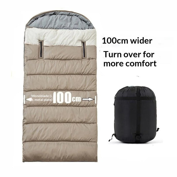 2.5kg 100cm Extra Wide Adult Sleeping Bag Winter Thick Warm 0℃ Outdoor Camping Envelope Hooded Sleeping Bag - Khaki - 3