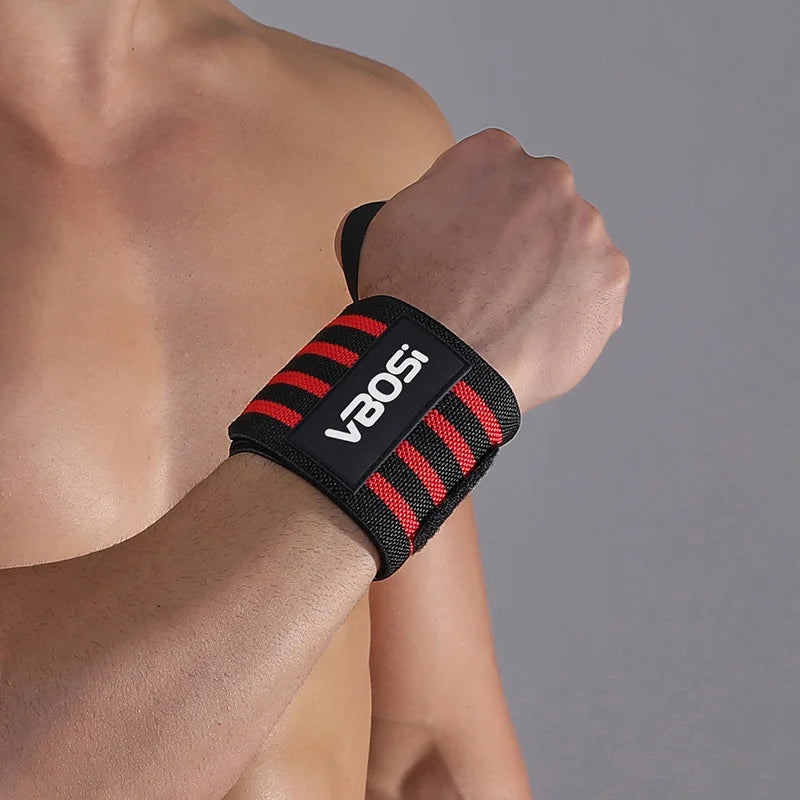 VBOSI 7324V 1Pc Wrist Wrap Weight Lifting Gym Training Elastic Compression Wrist Support Strap with Thumb Loop - Red - 1