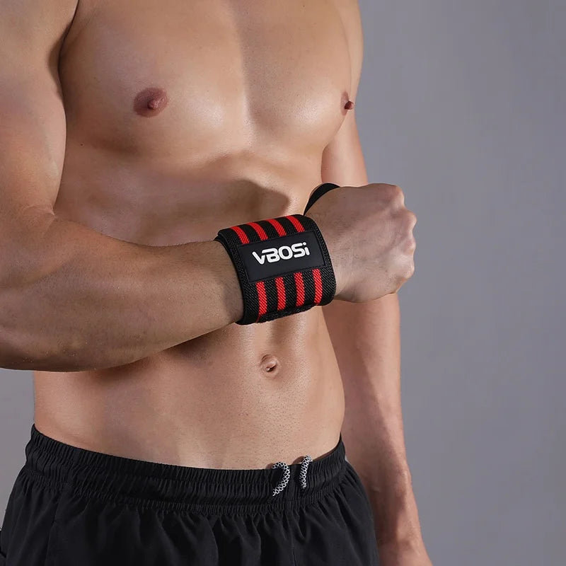 VBOSI 7324V 1Pc Wrist Wrap Weight Lifting Gym Training Elastic Compression Wrist Support Strap with Thumb Loop - Red - 3