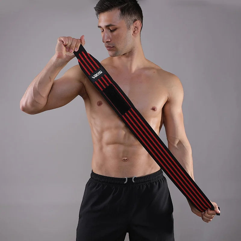 VBOSI 7324V 1Pc Wrist Wrap Weight Lifting Gym Training Elastic Compression Wrist Support Strap with Thumb Loop - Red - 4