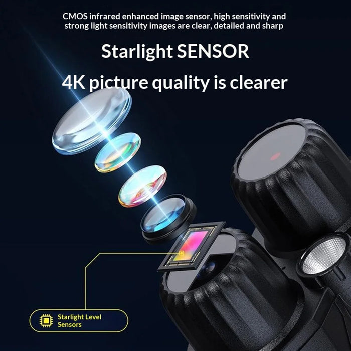 326 Night Vision Binoculars 4K HD Infrared 800M Range 3.0 Inch Screen 10X Zoom Digital Telescope for Outdoor Hunting - Black - 4