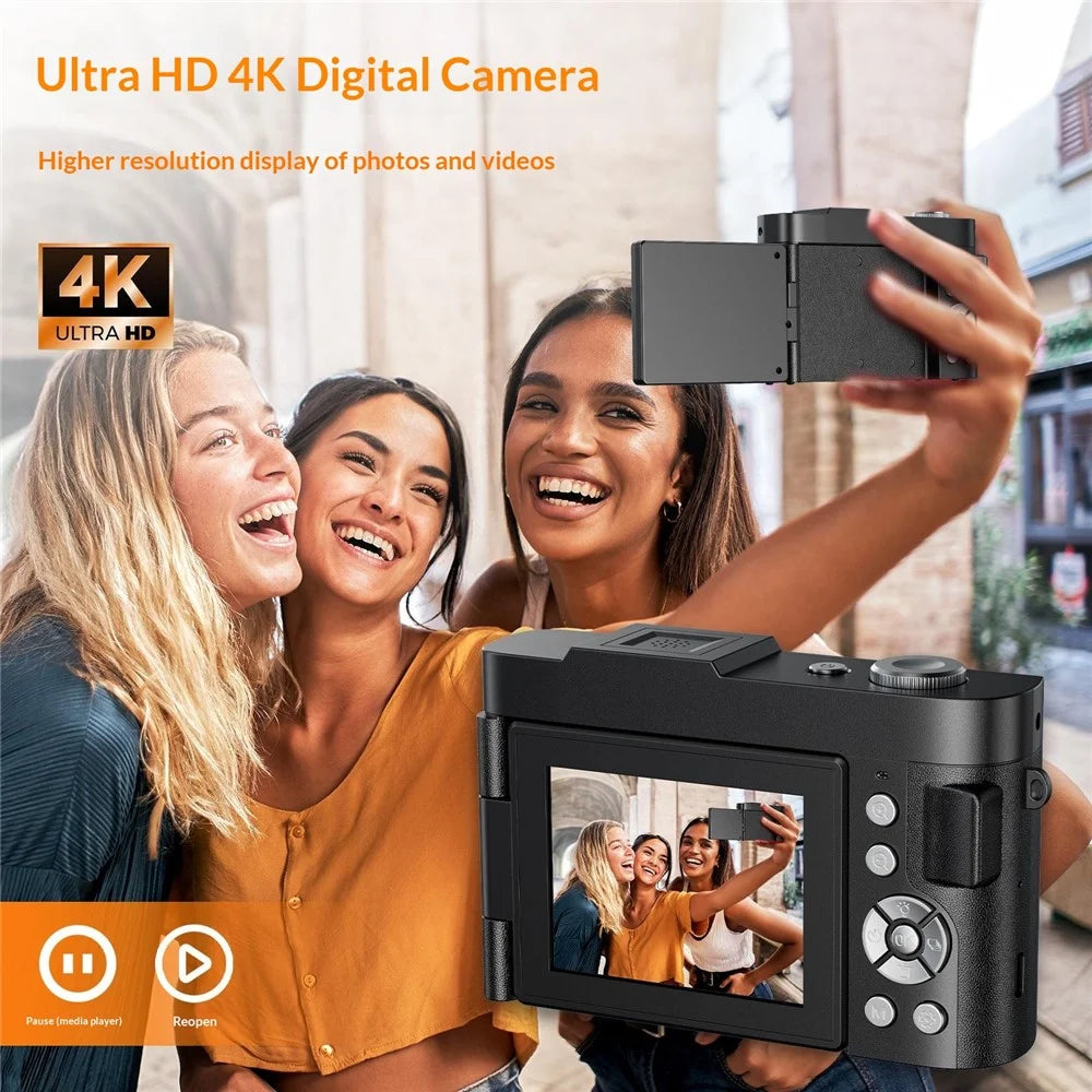 DC03 4K Digital Camera 50MP Ultra HD 16X Zoom 2.8 Inch IPS Flip Screen Photo Video Recorder for Vlog Photography - Black - 3
