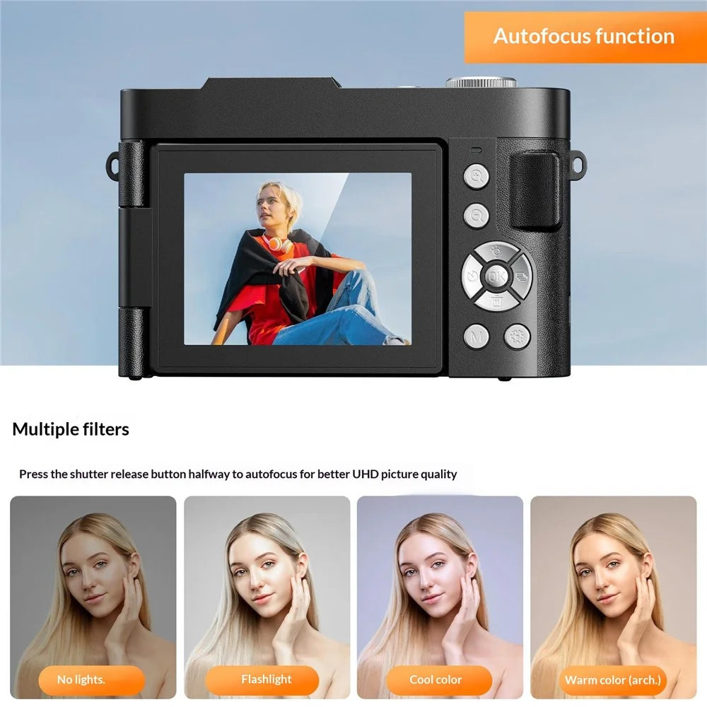 DC03 4K Digital Camera 50MP Ultra HD 16X Zoom 2.8 Inch IPS Flip Screen Photo Video Recorder for Vlog Photography - Black - 5