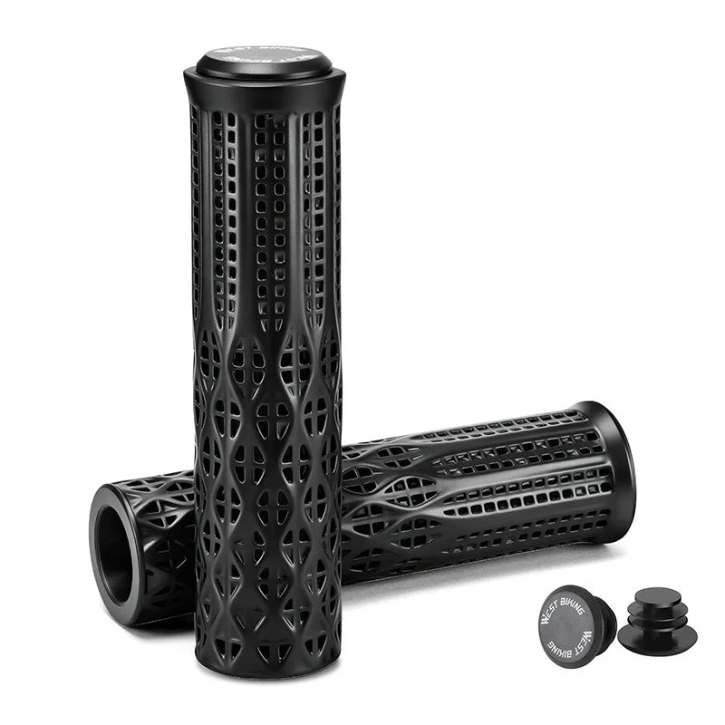 WEST BIKING YP0804095 1 Pair 3D Printed Bike Grips Shock Absorbing Breathable Anti-Slip MTB Handlebar Grips - Black - 1