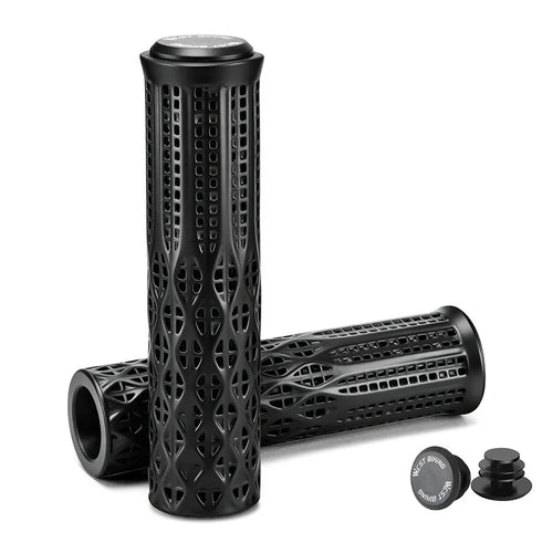 WEST BIKING YP0804095 1 Pair 3D Printed Bike Grips Shock Absorbing Breathable Anti-Slip MTB Handlebar Grips - Black - 1