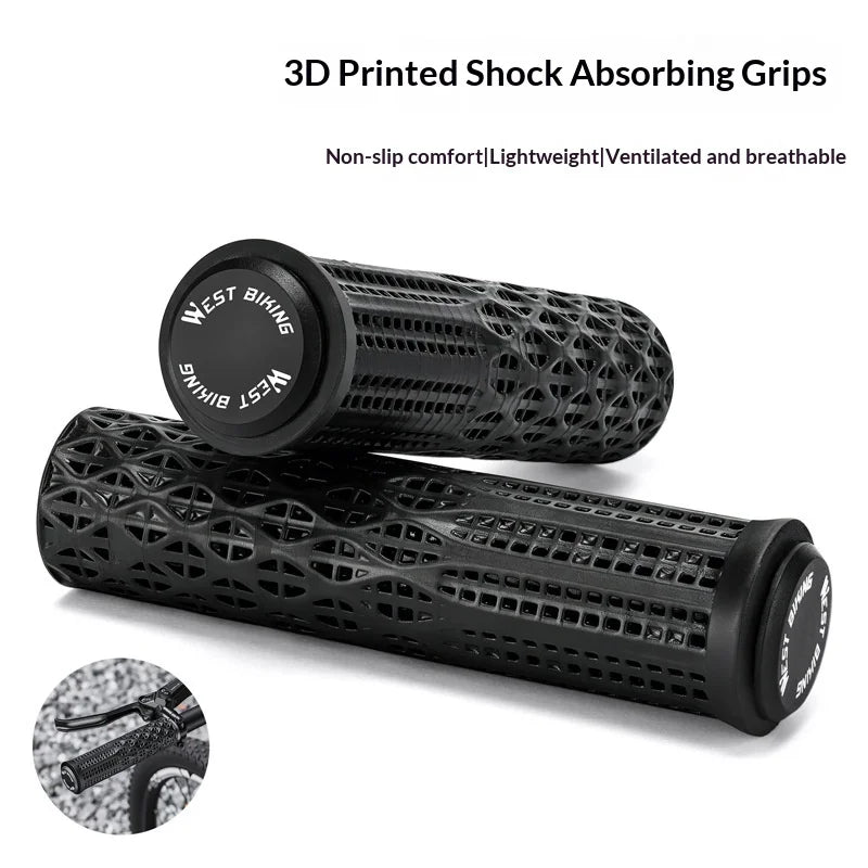 WEST BIKING YP0804095 1 Pair 3D Printed Bike Grips Shock Absorbing Breathable Anti-Slip MTB Handlebar Grips - Black - 2