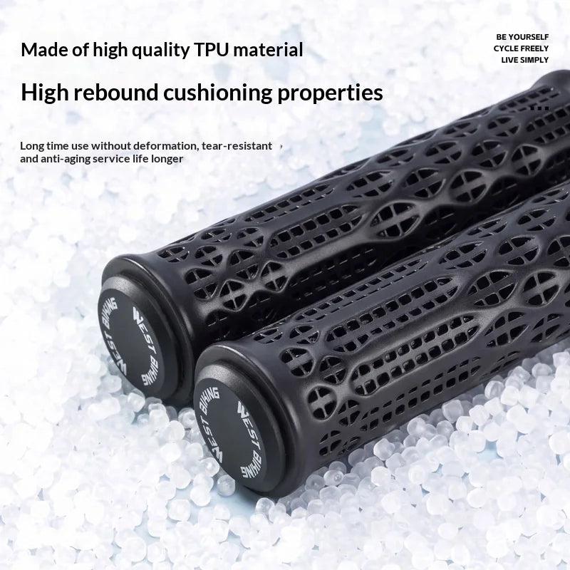 WEST BIKING YP0804095 1 Pair 3D Printed Bike Grips Shock Absorbing Breathable Anti-Slip MTB Handlebar Grips - Black - 4