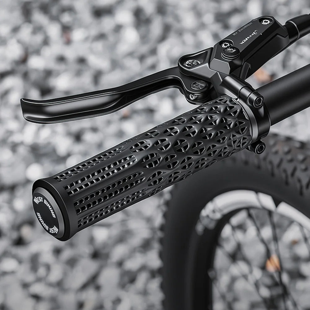 WEST BIKING YP0804095 1 Pair 3D Printed Bike Grips Shock Absorbing Breathable Anti-Slip MTB Handlebar Grips - Black - 7