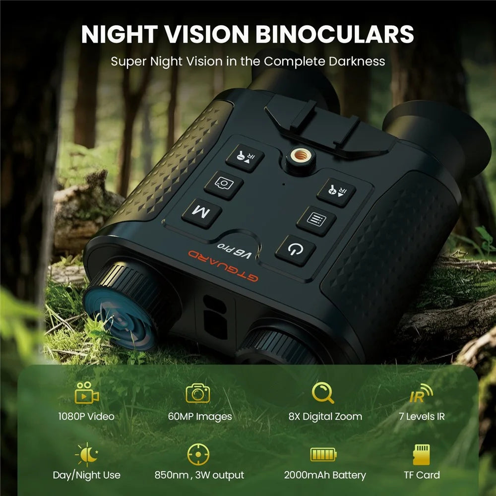 GTGUARD V6 Pro 4K Night Vision Binoculars with Precision Ranging Function Dual Mode 8X Digital Zoom 300m Range 1080P Recording Digital Telescope for Hunting - Black - 3