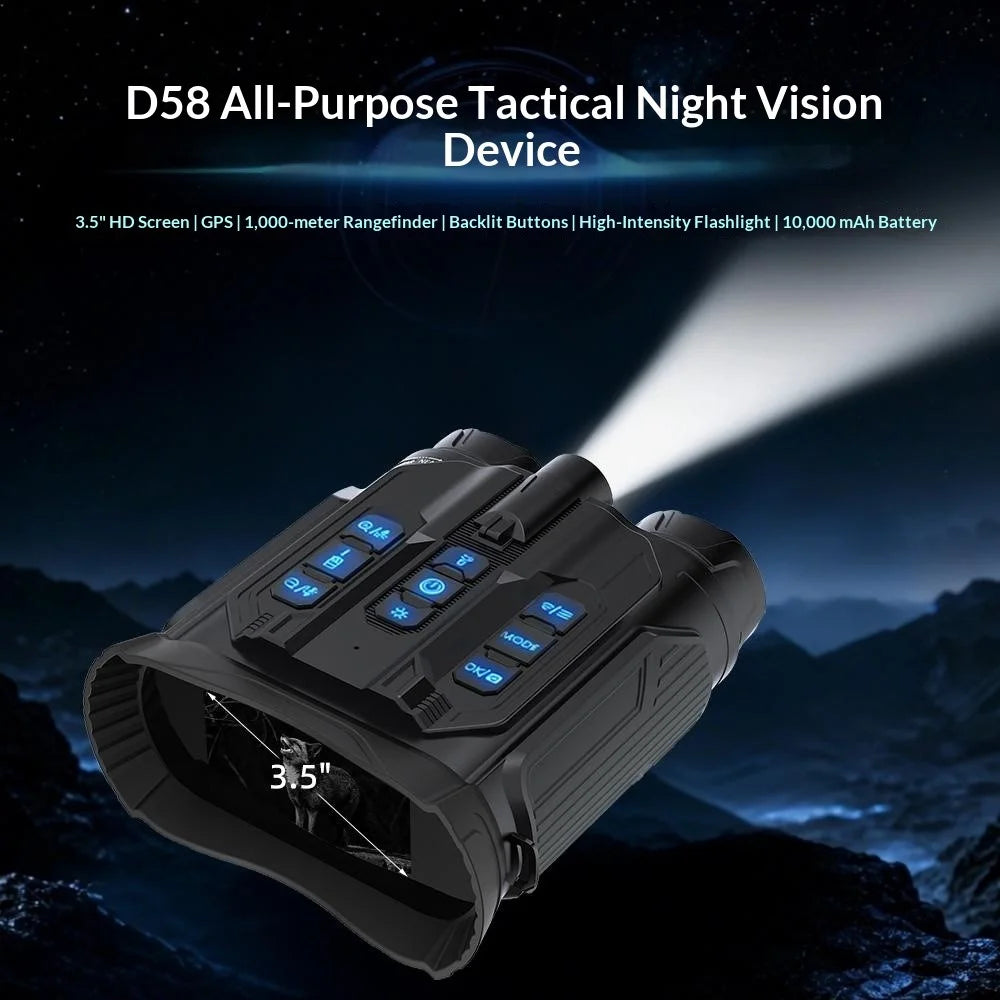 D58 Tactical Night Vision Binoculars 3.5 Inch HD Screen GPS Infrared Rangefinder for Outdoor Recording - Black - 3