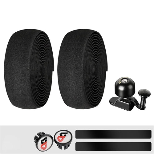 WEST BIKING YP1602782 Cycling Handlebar Tape Shockproof Cycling Wrap with End Plug and Bike Bell - Black - 1