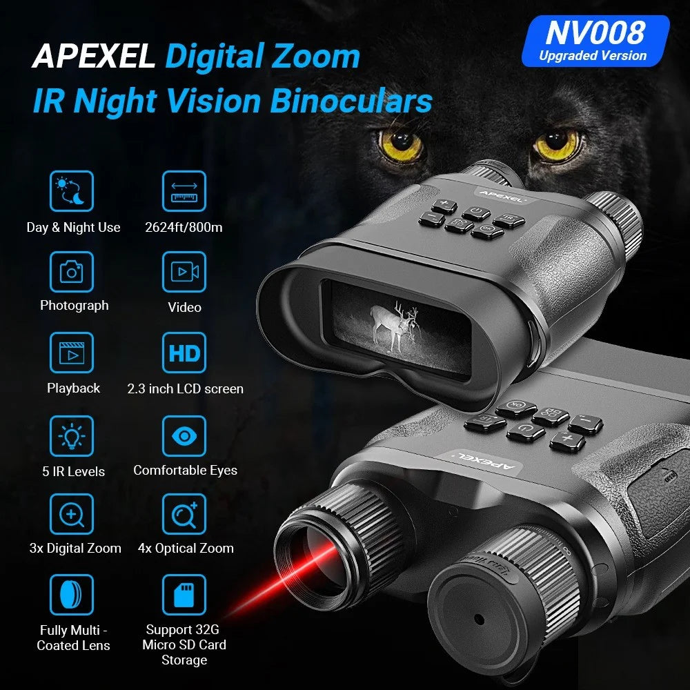 APEXEL APL-NV008 12X Digital Zoom IR Night Vision Binoculars Multi-Layer Coated Night Vision Device with 5 IR Level Adjustable - 3