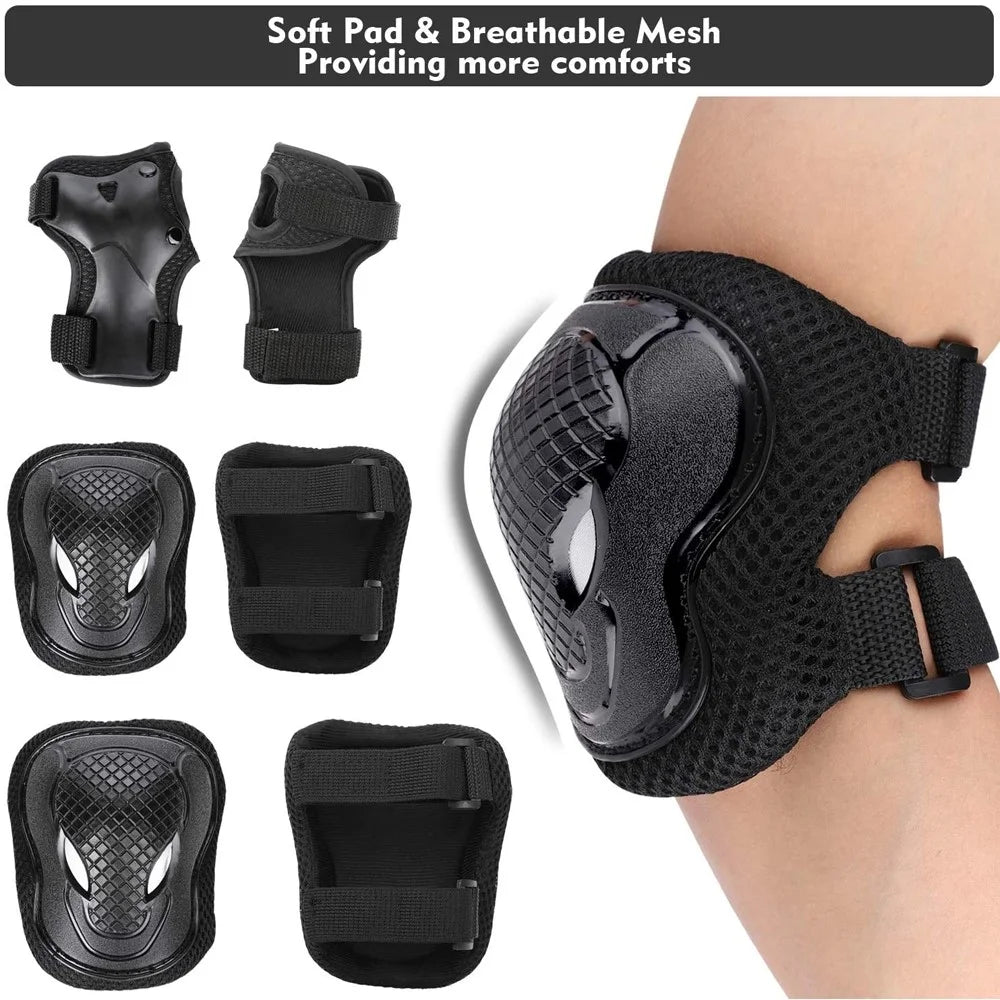 MD-611 6Pcs / Set Children Bicycle Roller Skating Knee Elbow Wrist Pads Skateboard Ski Anti-Fall Guard Protective Gear - Black / S - 4