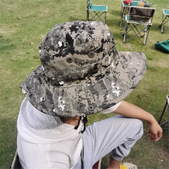 AOTU Camouflage Bucket Hat Cap with Anti-mosquito Head Net Face Mesh for Outdoor Camping Fishing - Khaki - 5