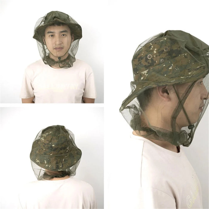 AOTU Camouflage Bucket Hat Cap with Anti-mosquito Head Net Face Mesh for Outdoor Camping Fishing - Khaki - 7