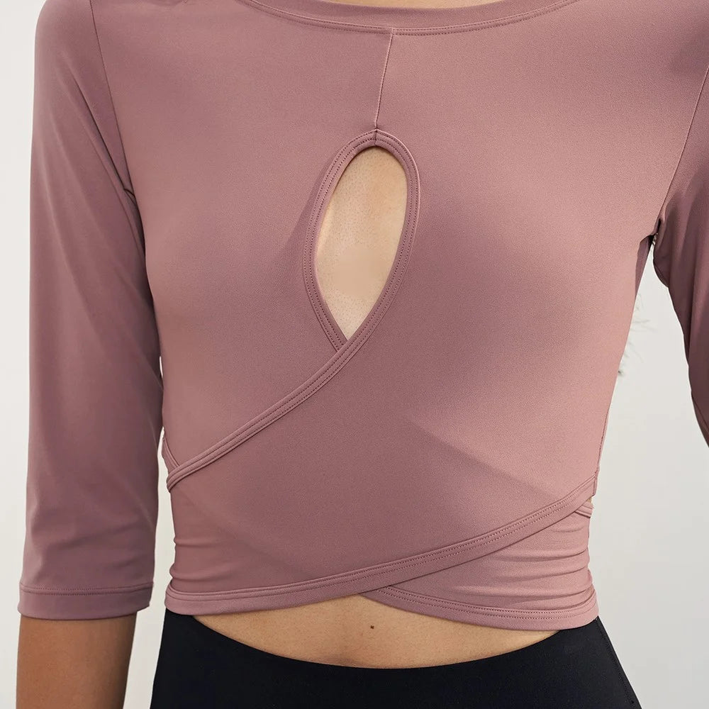 CX1589 Women's Gym Tops Yoga Clothing T-Shirt Light Nuls Round Neck Cropped - Twilight Rose / 4(S) - 6