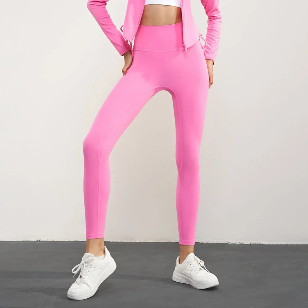 CK1593 Yoga Pants for Women Nuls Free Seamless Gym Leggings High Waist Running Tights - Pink - 2