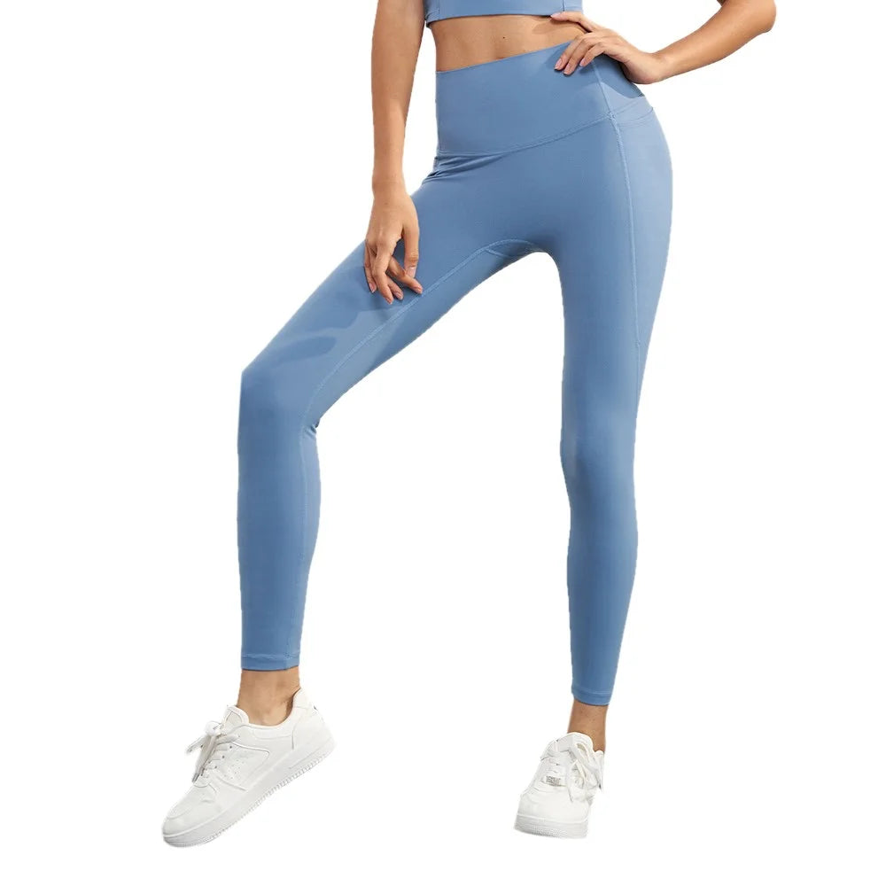 CK1621 Nuls Seamless Gym Leggings with Pockets Women Workout Fitness Jogging Yoga Pants - Blue / 4(S) - 1