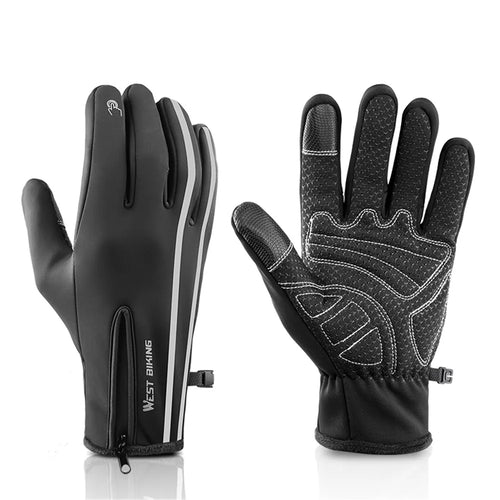 WEST BIKING Winter Fleece Lining Thermal Gloves Outdoor Cycling Climbing Waterproof Reflective Touch Screen Cycling Gloves - S - 1