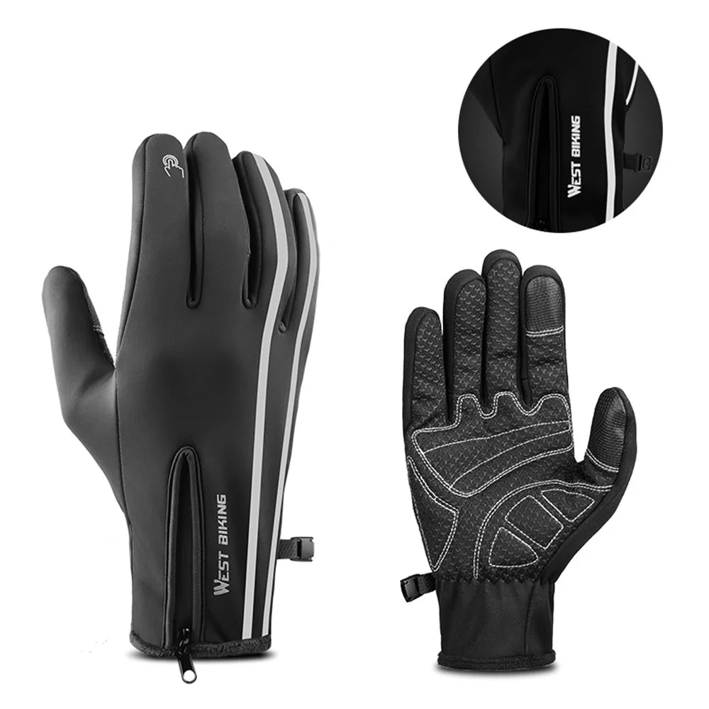 WEST BIKING Winter Fleece Lining Thermal Gloves Outdoor Cycling Climbing Waterproof Reflective Touch Screen Cycling Gloves - S - 2